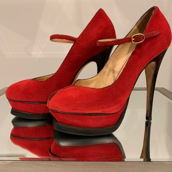 Yves Saint Laurent Shoes - Yves Saint Laurent Suede Mary Jane Peep Toe